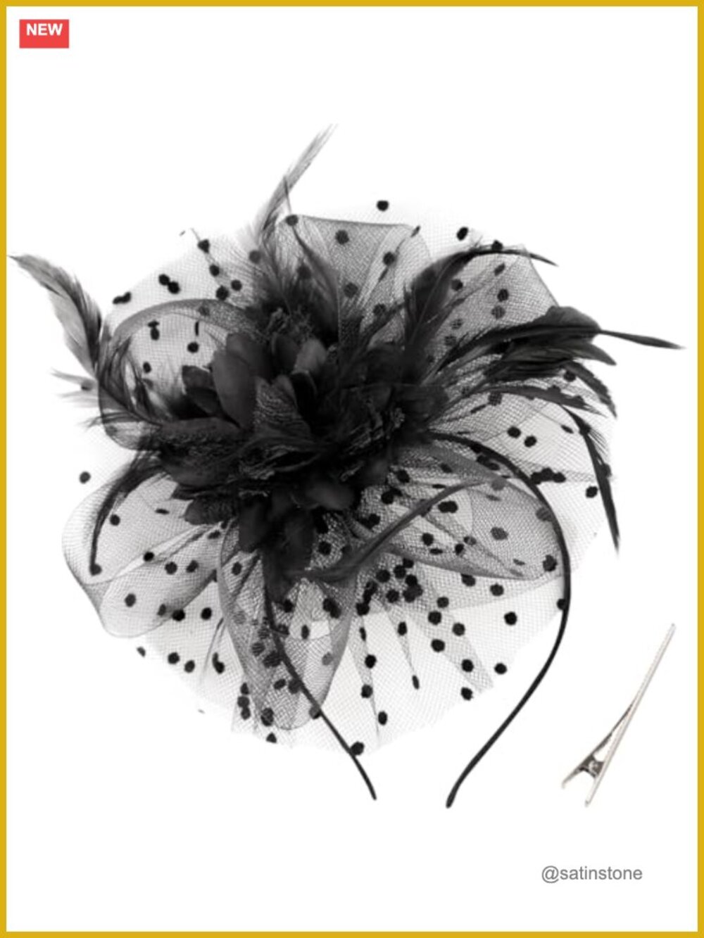 Fascinator Hat Feather Headband with Clip Flower Mesh Tea Party Wedding